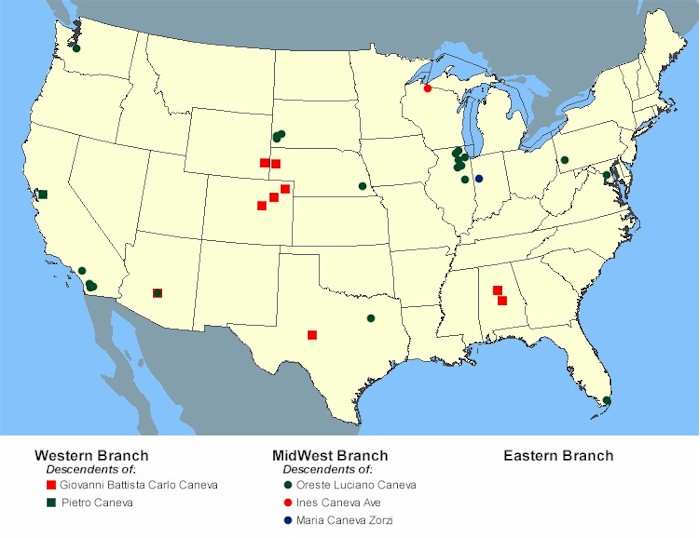 US distribution of Caneva family members